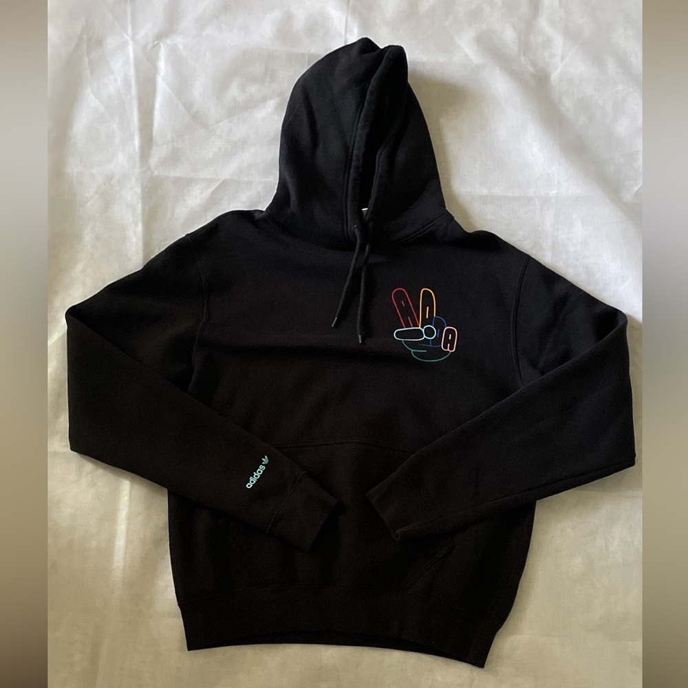adidas Men’s Black Hoodie with Colorful Peace Sign medium